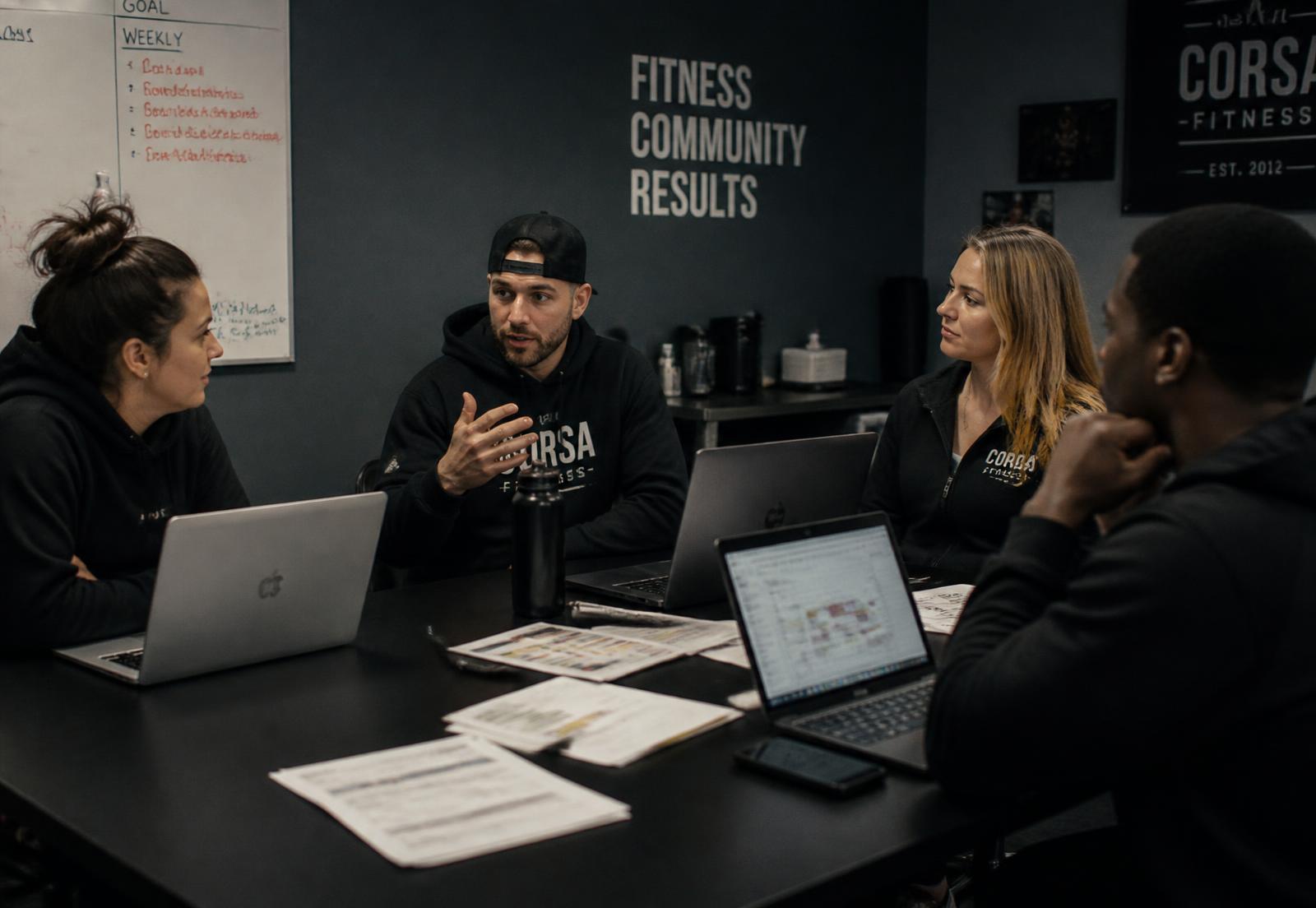 Reunión de equipo en la oficina de un gimnasio